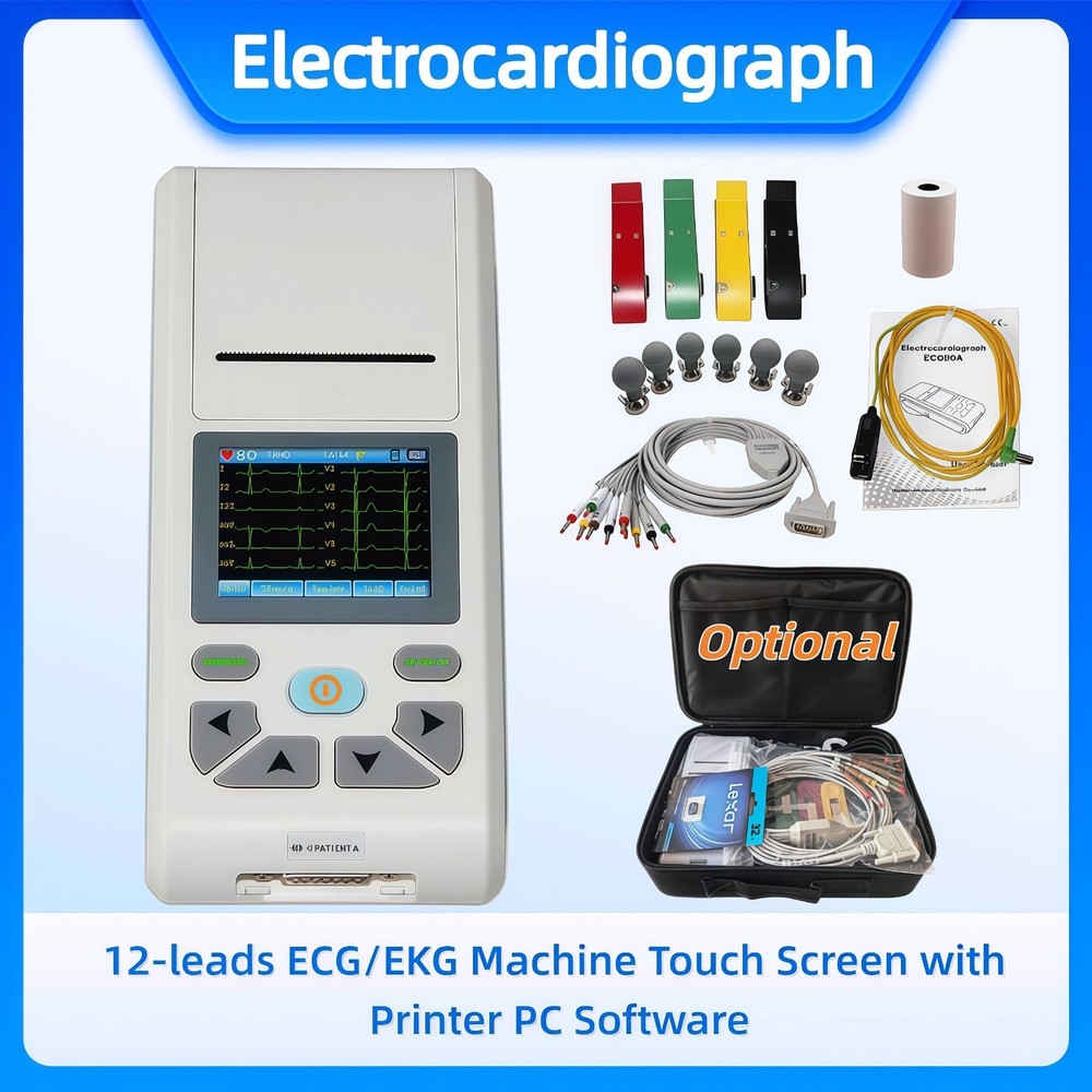 12-lead ECG & EKG Machine Touch Screen with PC Software Printer Optional Handbag