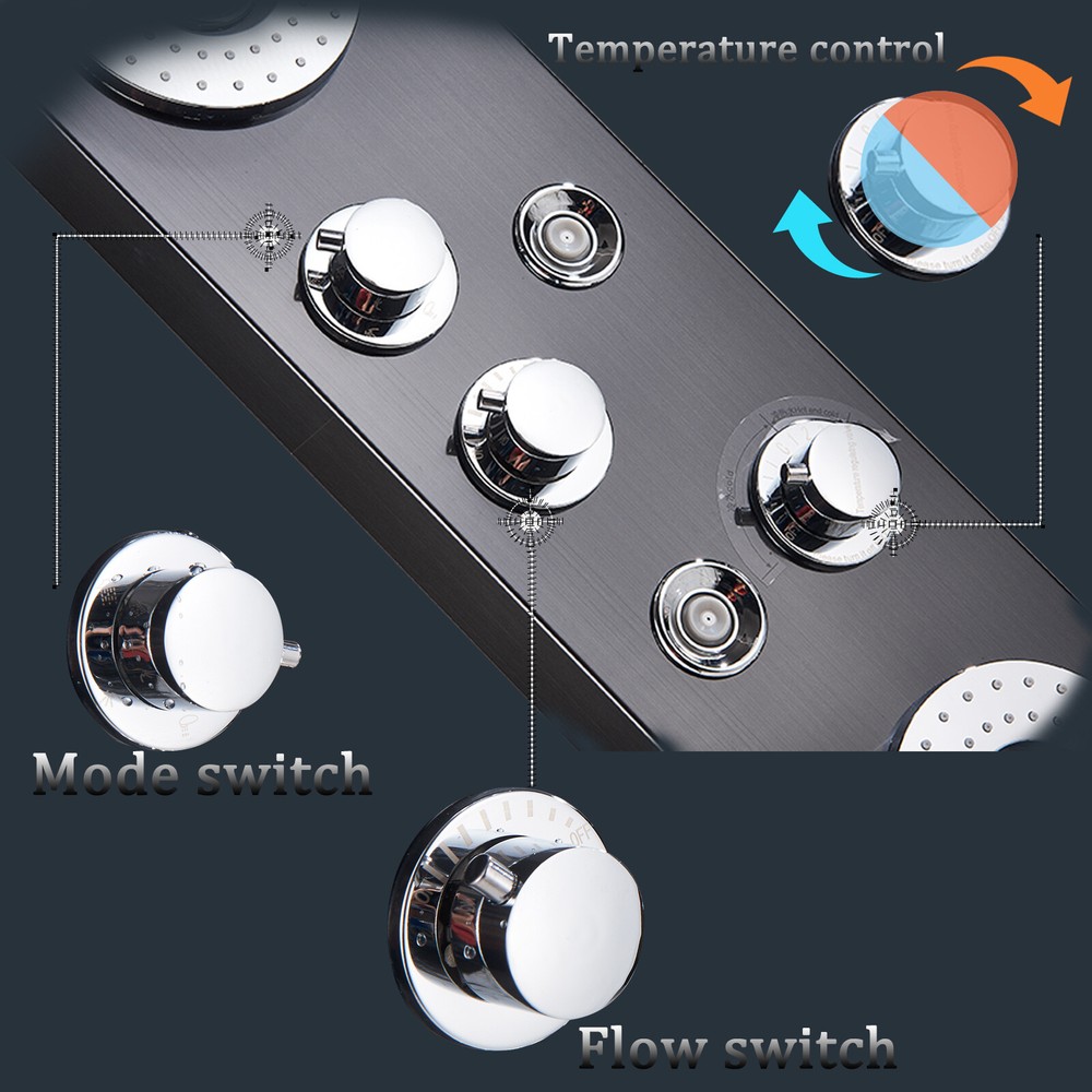 ELLO&ALLO Shower Panel Tower LED Rainfall Waterfall Massage System with Body Jet