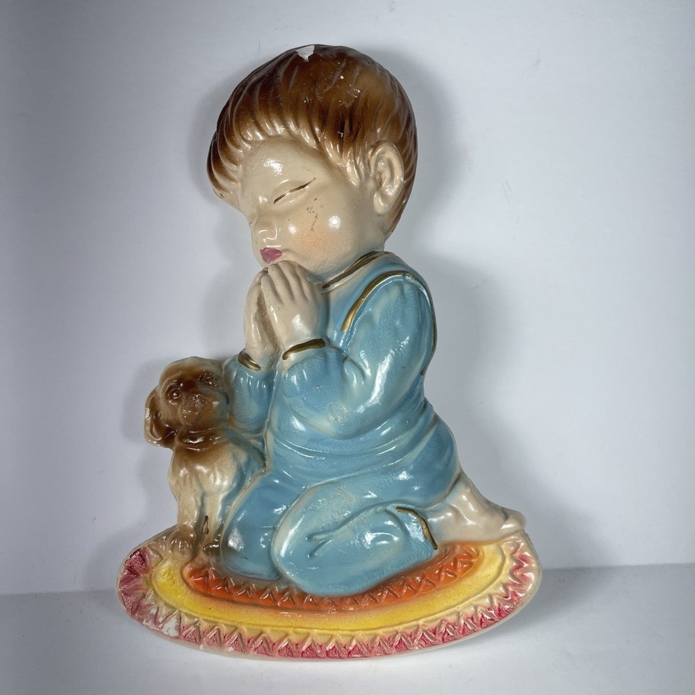 Vintage Chalkware Praying Boy Wall Hanger