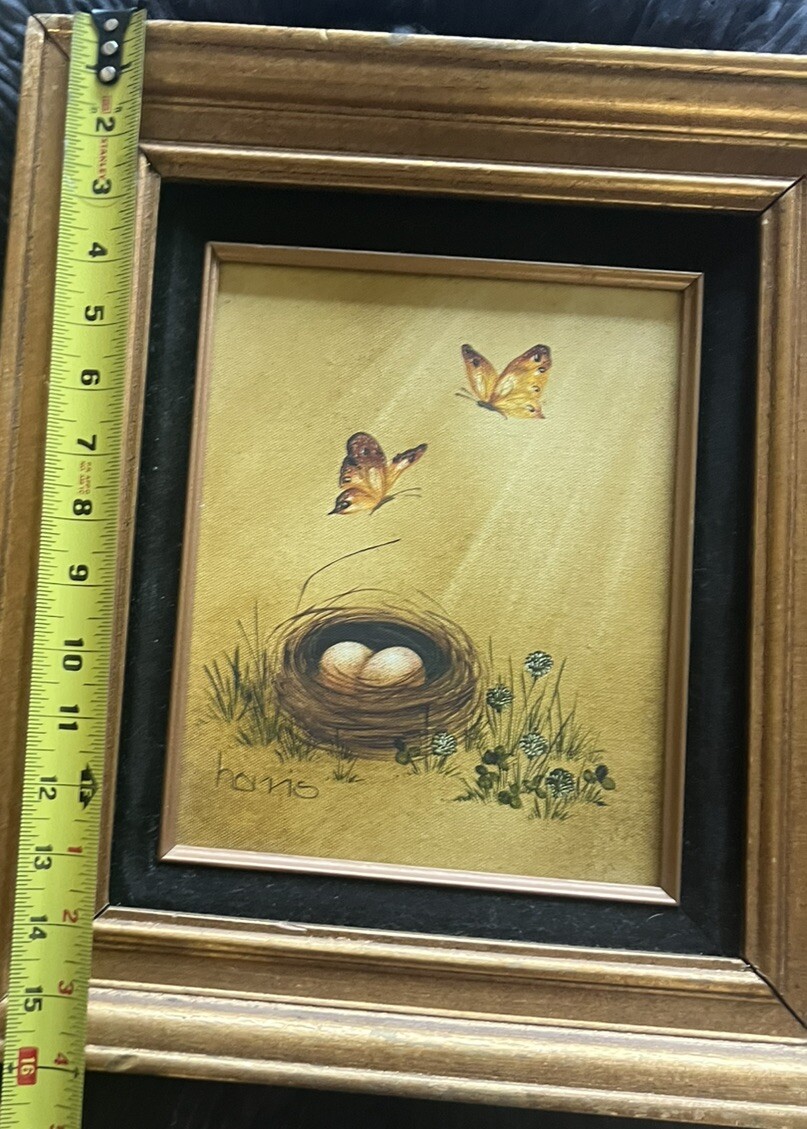 Vintage Painting Butterfly The Beginning Spring Bird Nest Eggs Cottage Cabin