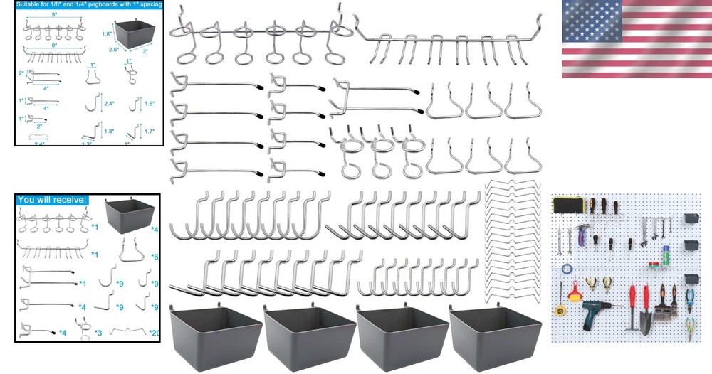 Durable 80-Pack Pegboard Hooks & Bins Set - Effortlessly Organize Your Garage
