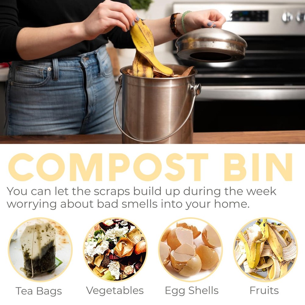 EPICA Countertop Compost Bin Kitchen | 1.3 Gallon | Odorless Composting Bin w...