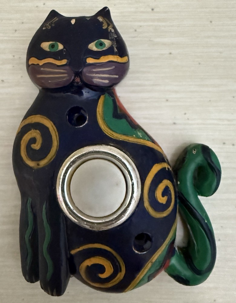 Doorbell Cover Lighted Button Ceramic Hand Painted Cat