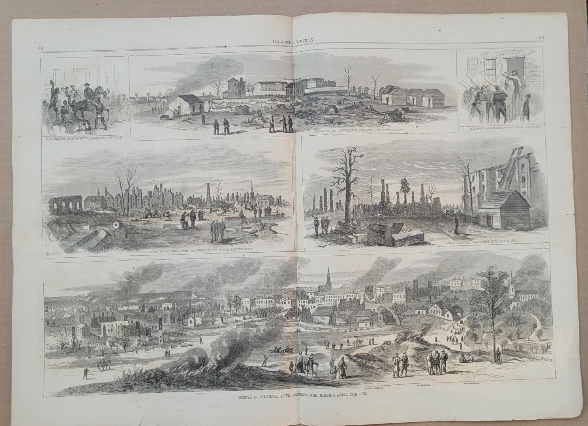 Burning of Columbia South Carolina  vintage print  1865  City after the fire