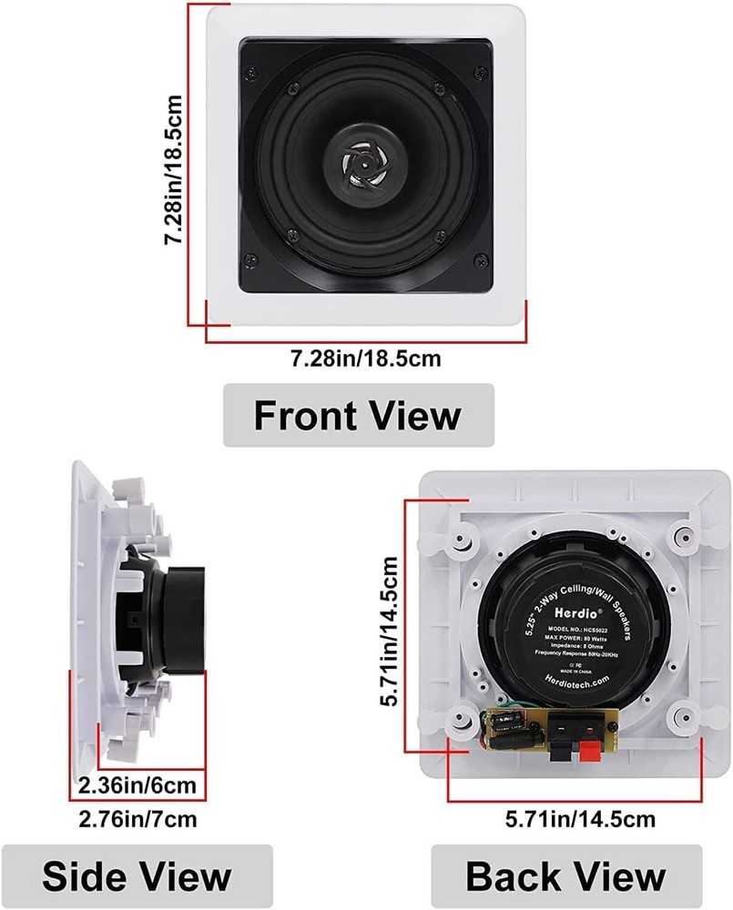 Herdio 5.25Inch Bluetooth Ceiling Speakers+Wall Mount Control Amplifier Receiver