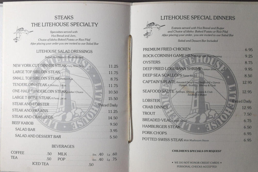 Vintage Litehouse Menu