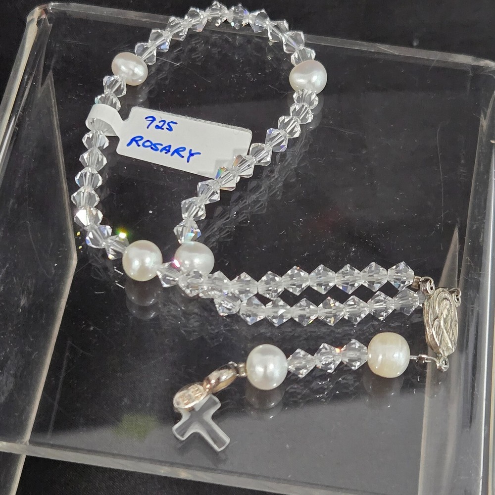 Sterling Silver Rosary Crystal Baby Baptism Child's First Communion