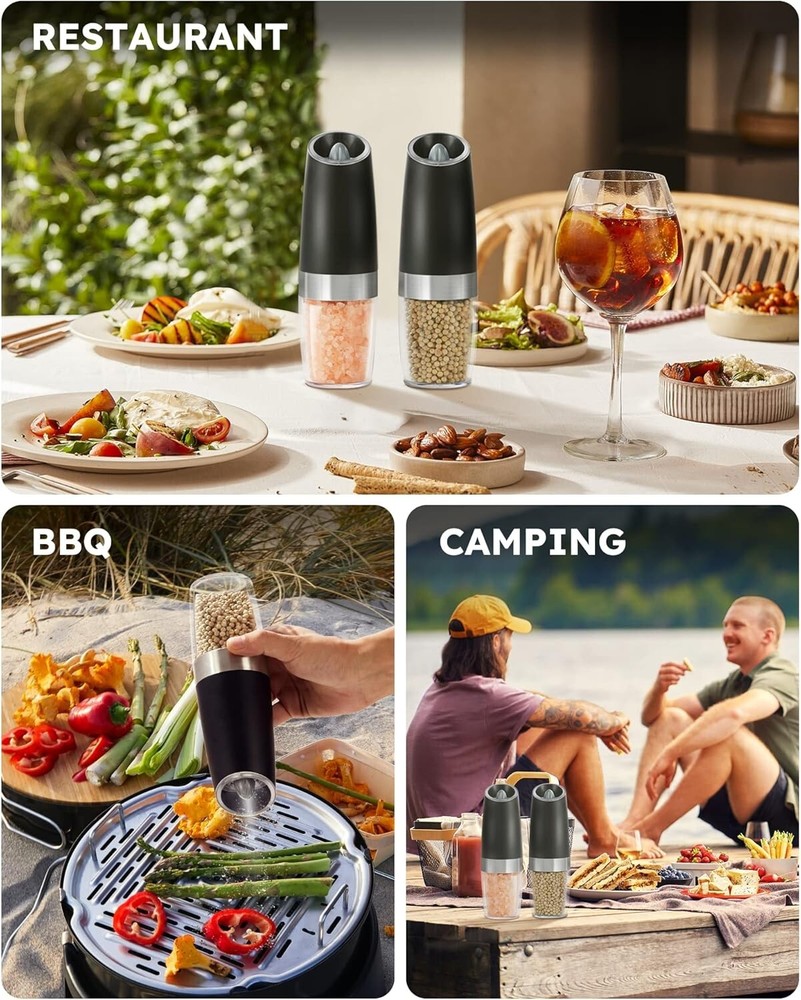 Gravity Electric Salt and Pepper Grinder Set Automatic Shakers with LED light