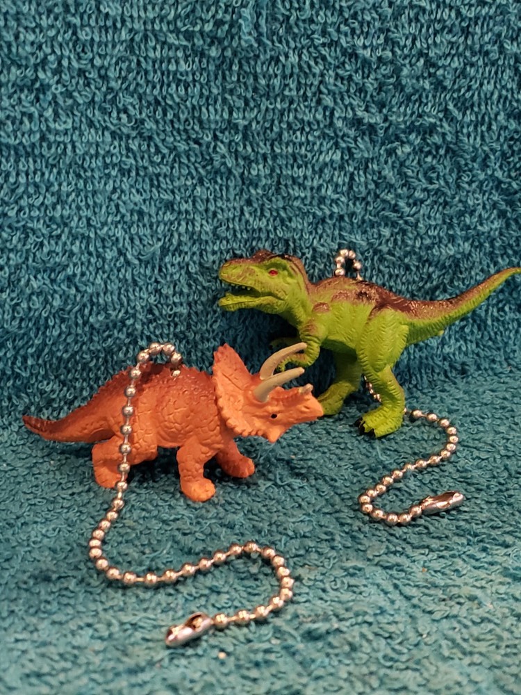 Handmade T-Rex & Triceratops Light/Fan Pull Set – Dinosaur Decor