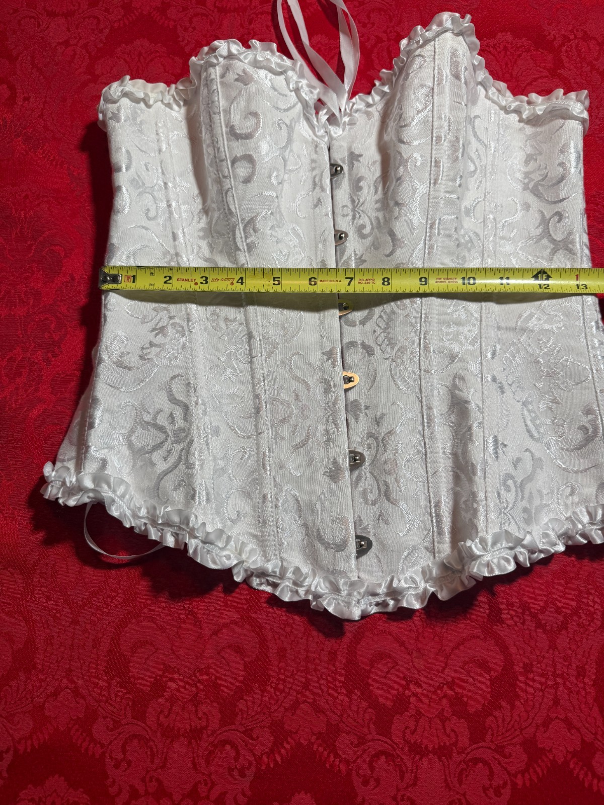 Sexy Satin White Lace Up Bustier Overbust Boned Corset Lingerie Women's Size M