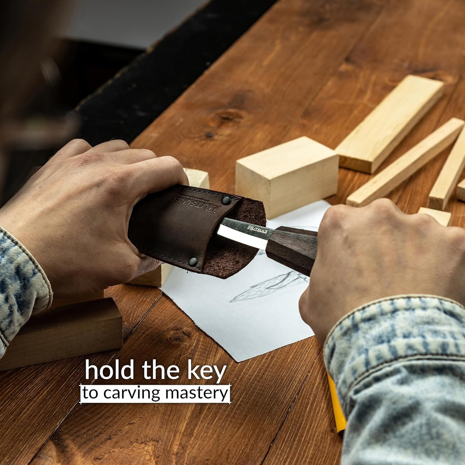 Hutsuls NX-1 Whittling Knife with Leather Sheath Wood Carving Knife Sloyd Knife