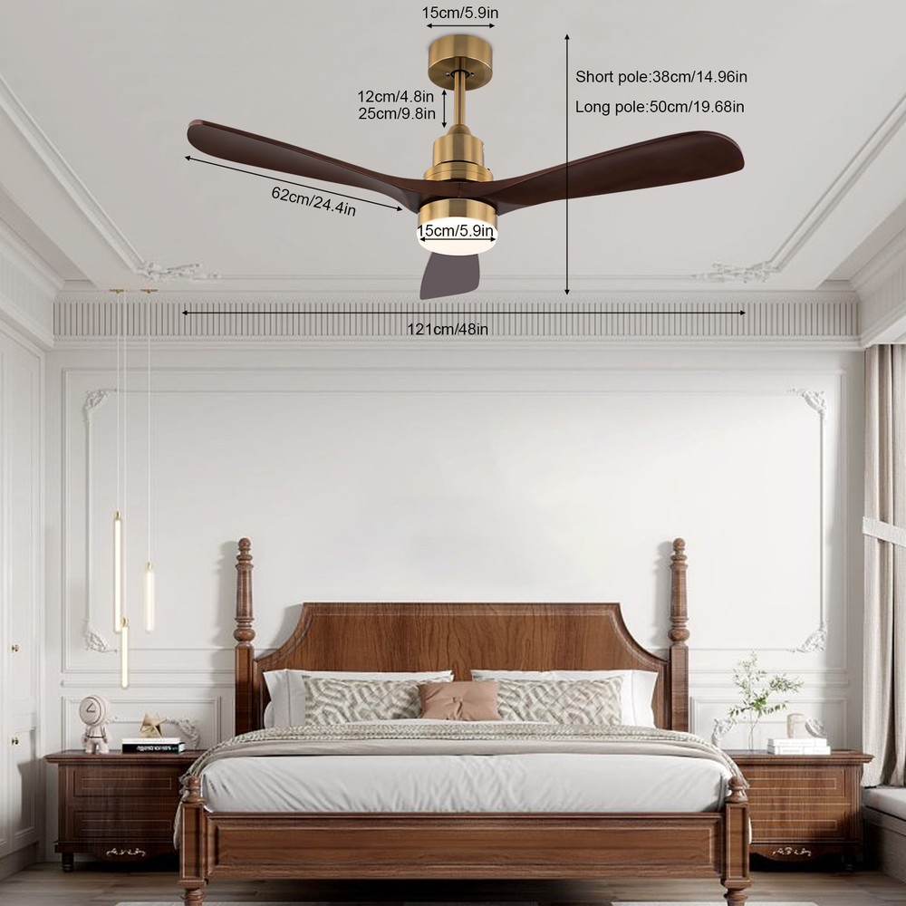 48 inch Ceiling Fan Light Modern Copper ColorCeiling Mount With Remote Control