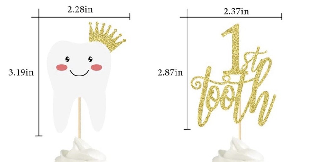 24 pc. First Tooth Cupcake Picks - Double Sided Glitter