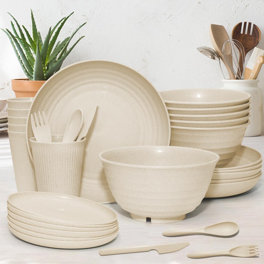42 pcs Wheat Straw Dinnerware Sets - SHECIPIN Unbreakable Reusable Dinnerware Se