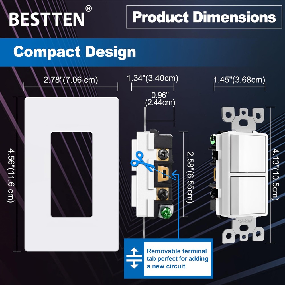 2 Pack Double Rocker Light Switch, Two Single Pole Electrical Paddle Switch, ...
