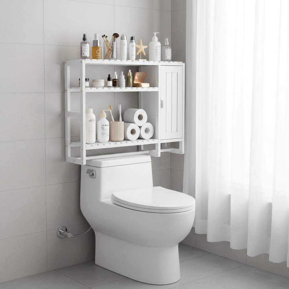 Adjustable Wall-Mounted Bamboo Shelf for Bathroom - 3 Tier Storage Solution