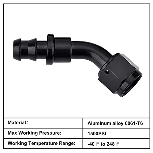 Push Lock Hose Fitting End Black 2PCS 10AN 45 Degree