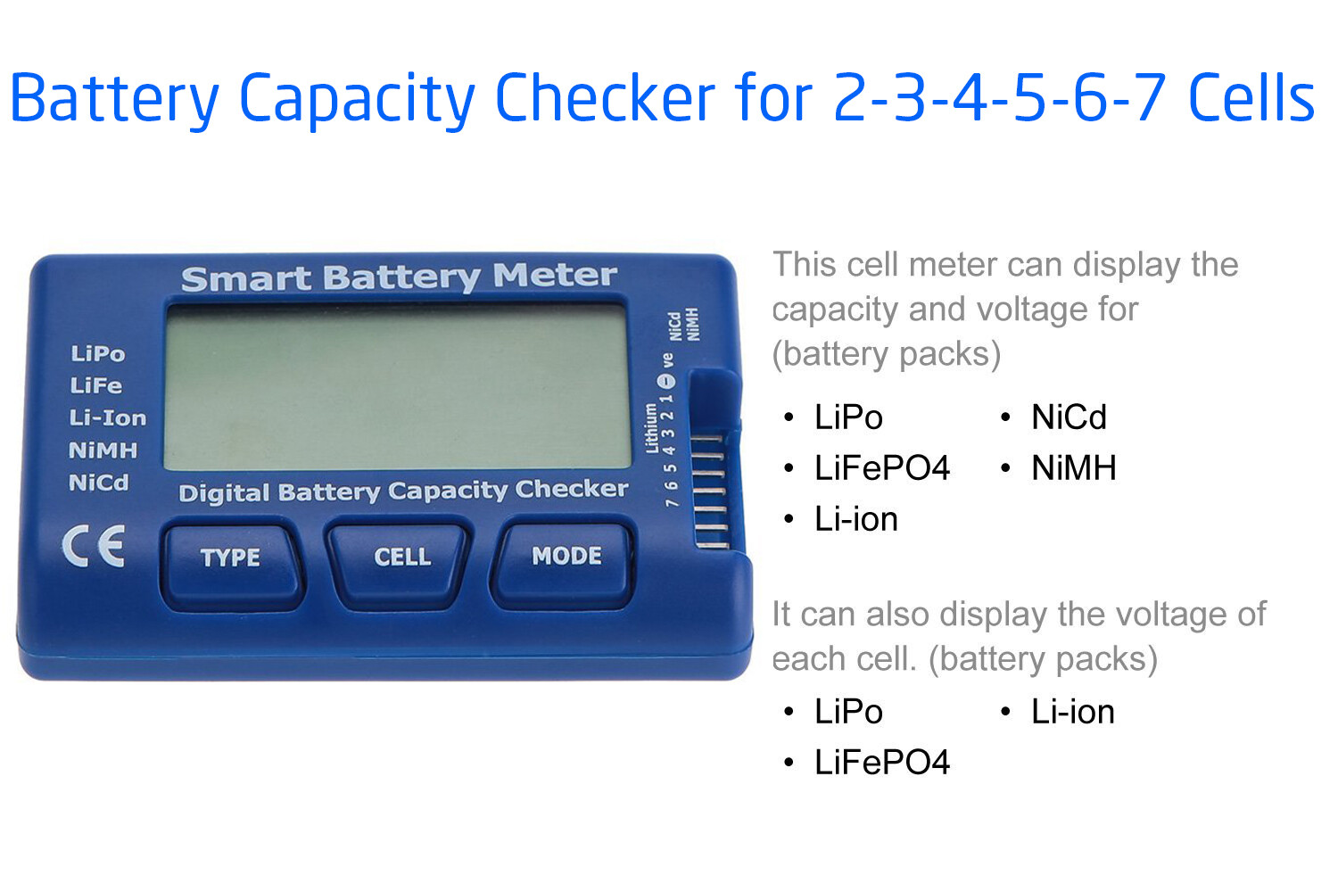 RC CellMeter Digital Battery Checker Voltage Tester for LiPo Li-ion NiMH Nicd