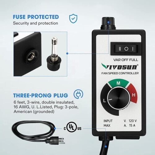 VIVOSUN Variable Fan Speed Controller / Inline Duct Fan in Ventilation System
