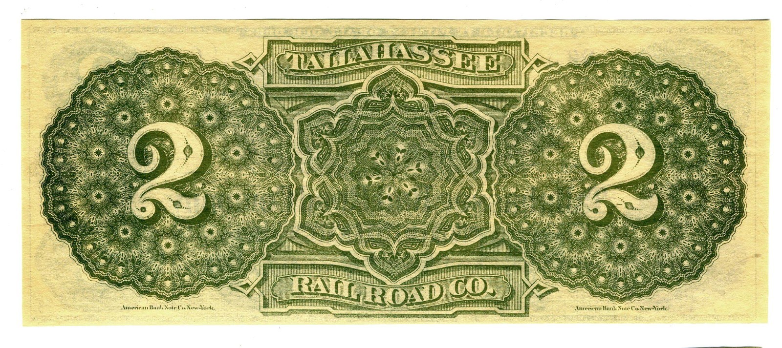 CURRENCY – TALLAHASSEE RAIL ROAD COMPANY - $2 – UNISSUED -NM CONDITION - CRISP
