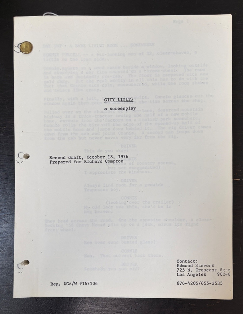 CITY LIMITS ORIGINAL SCI-FI MOVIE SCRIPT SCREENPLAY SECOND DRAFT FROM 1976