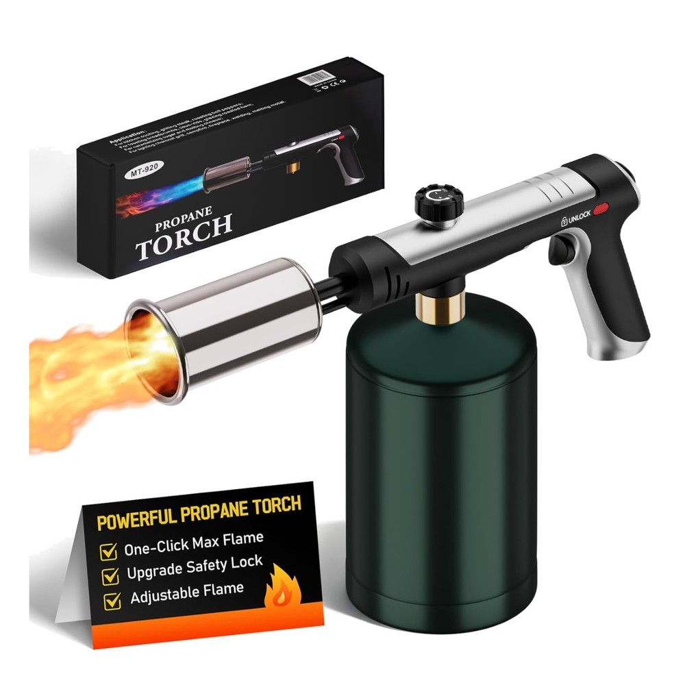 Propane Torch with One-Click Max Fire & Safety Lock - Kitchen Blow Torch