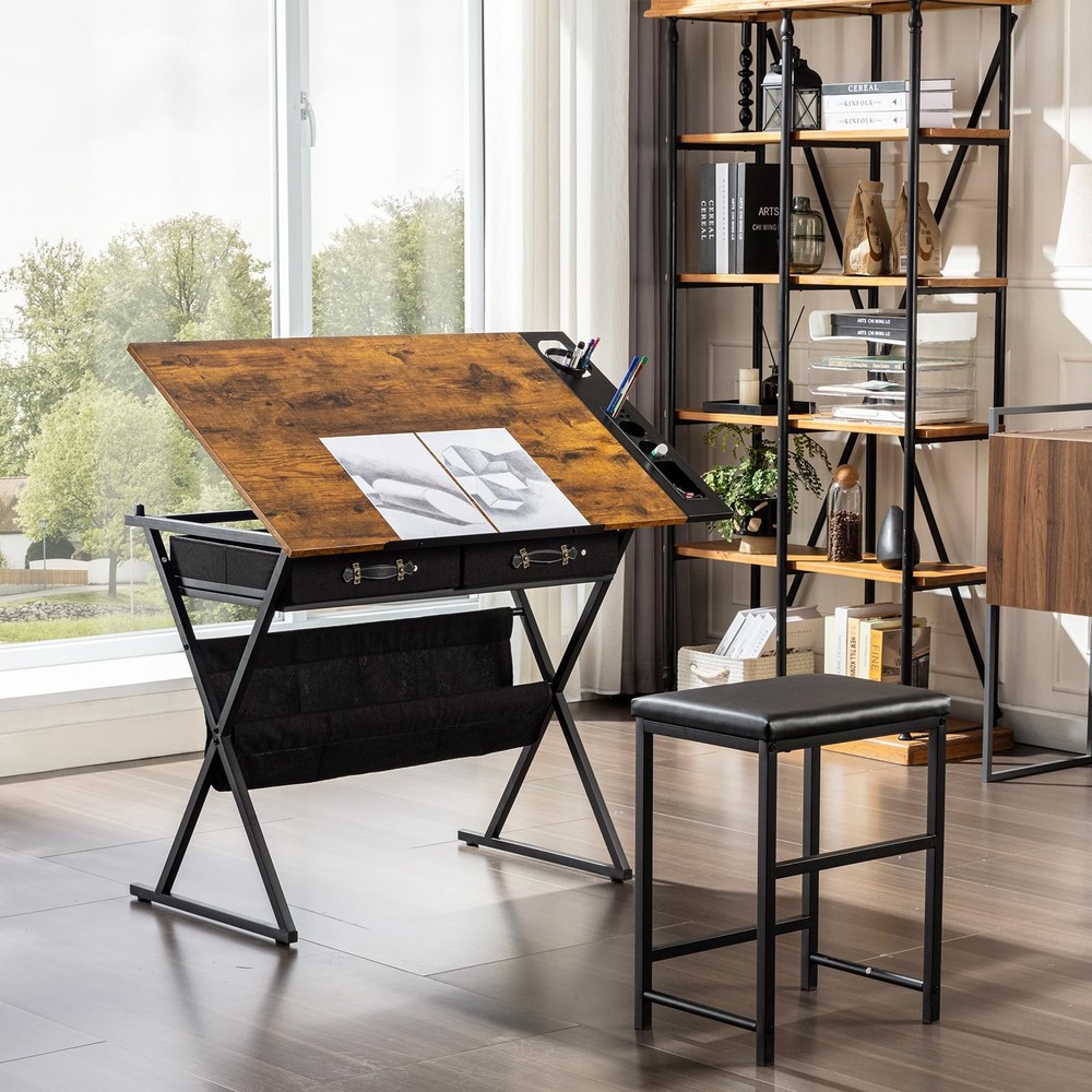 VECELO Drafting Table Art Desk Art Table Adjustable Drawing Table Tilted Tabl...