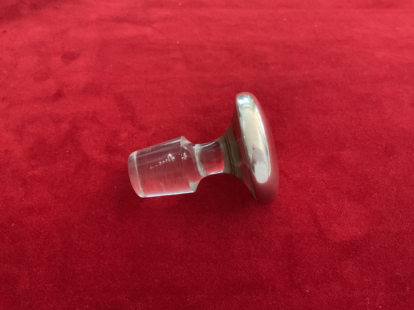 VTG BRITISH HALLMARKED STERLING TOPPED BOTTLE TOP DECANTER STOPPER CRYSTAL GLASS