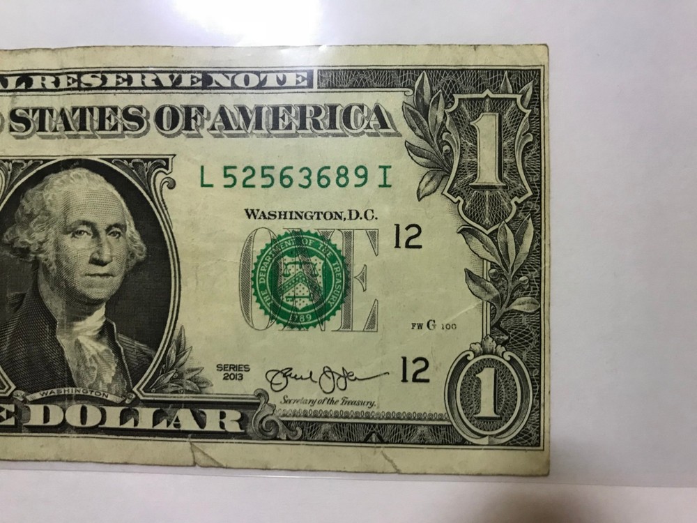  $1 One Dollar Bill misaligned Cut Error left to right