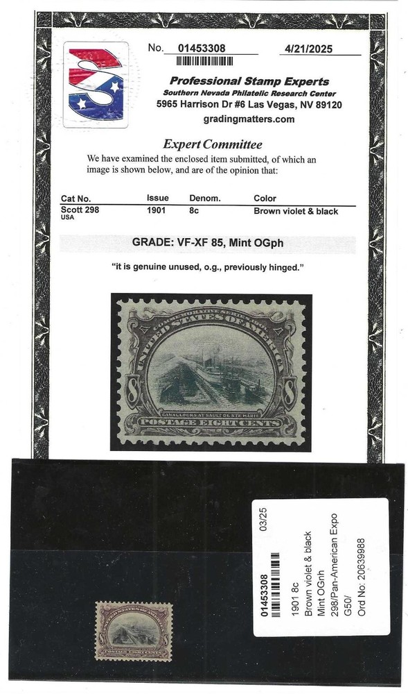 stkbox USA scott# 298 Superb Gem cannot find hinge mark! PSE cert