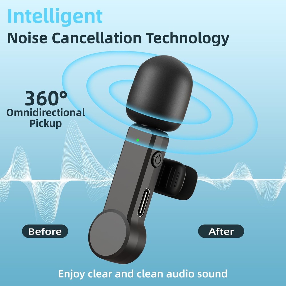 Wireless Lavalier Microphone for iPhone Android iPad - Noise Cancelling Mini ...