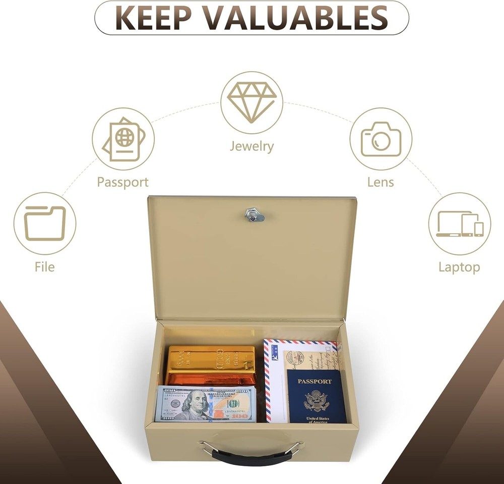 Fireproof Document Metal Box W Key Lock - Safe Storage for Valuables & Documents
