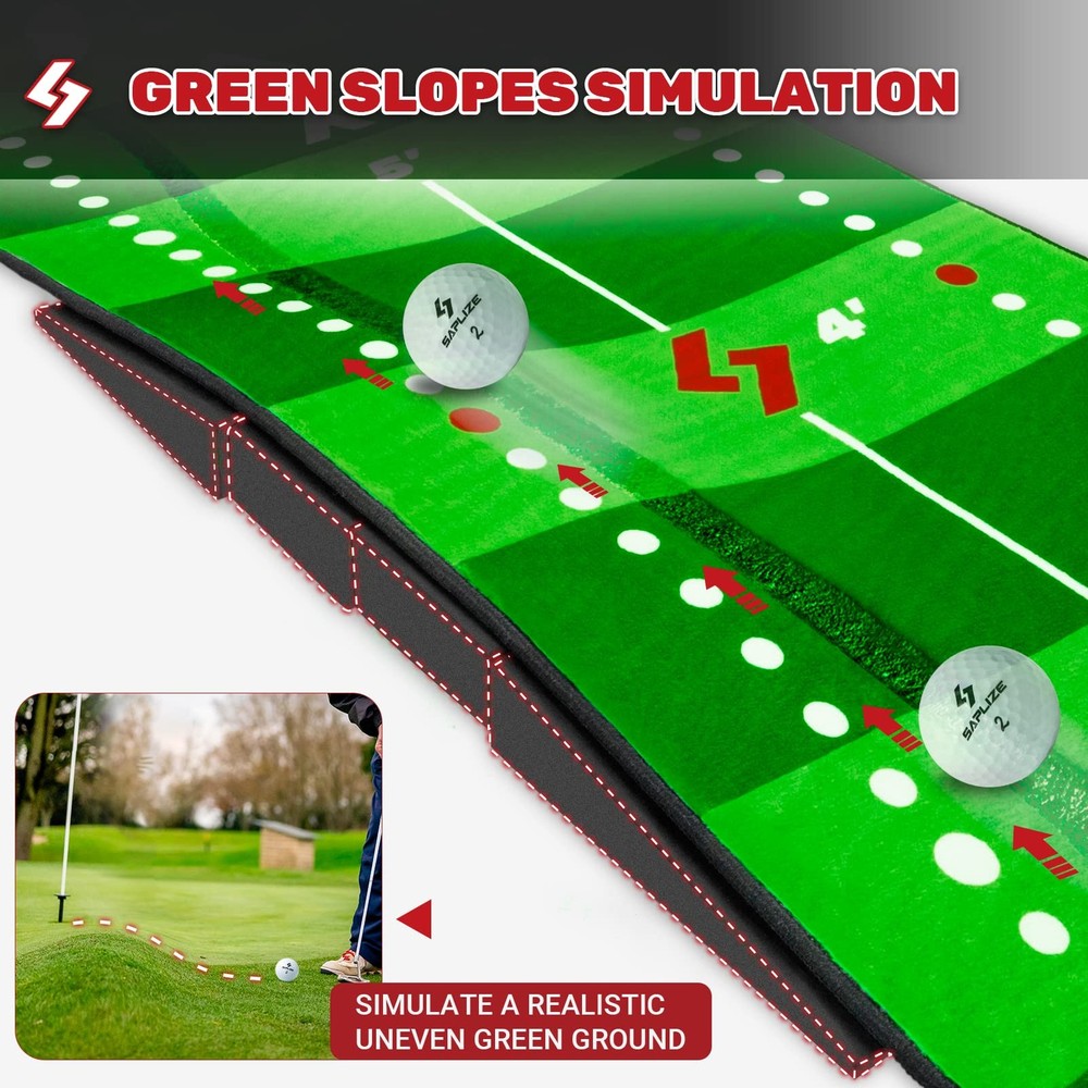 SAPLIZE Golf Putting Practice Mat Adjustable Slope Trajectory Tracking & Fun