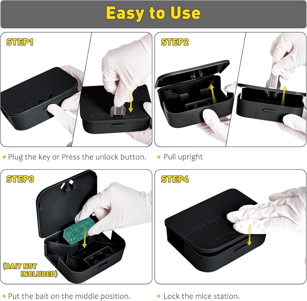 Robust 12 Pack Mouse Stations - Keyless Design for Effective Rodent Control