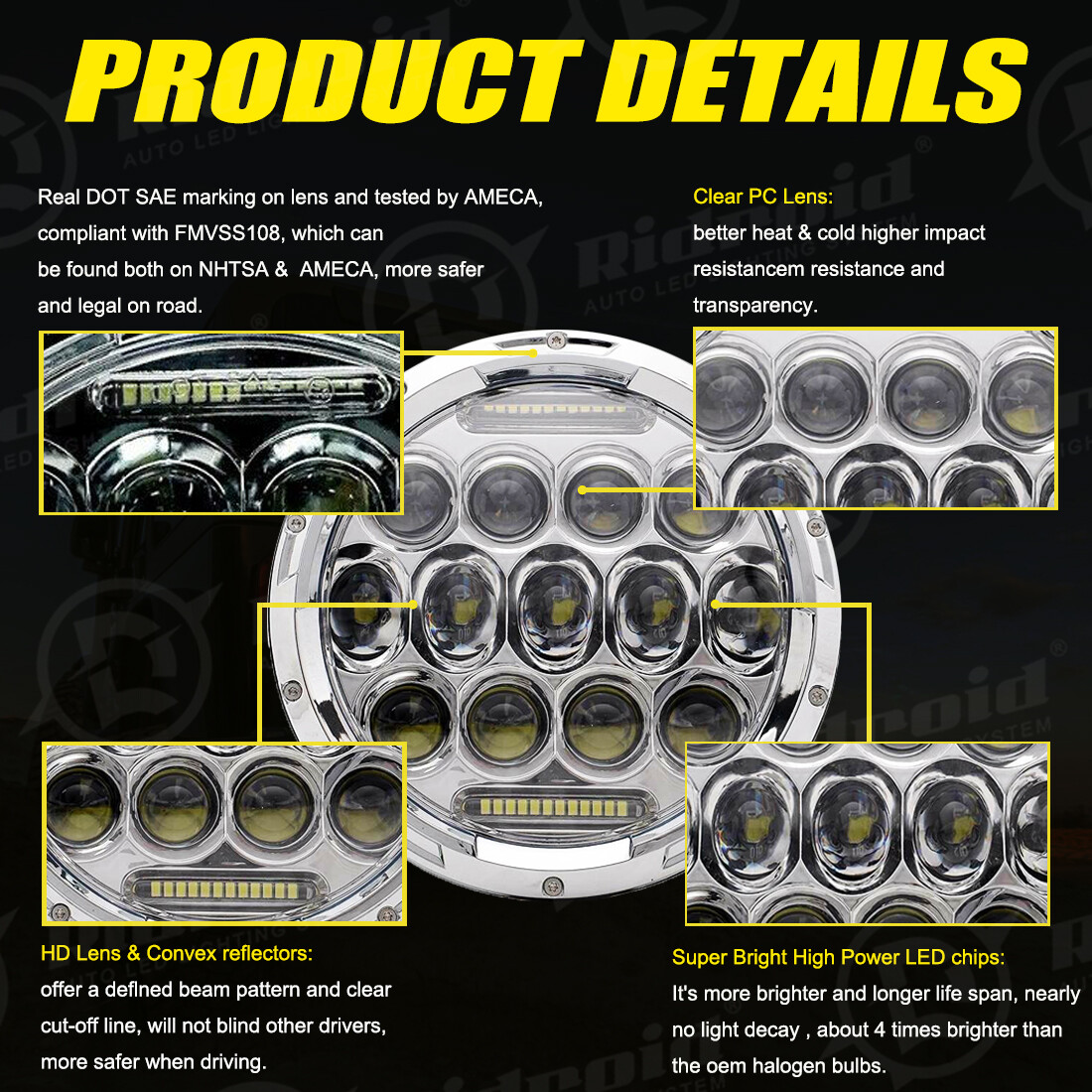 7" inch LED DRL Headlight + Passing Lights For Harley Davidson Touring Road King