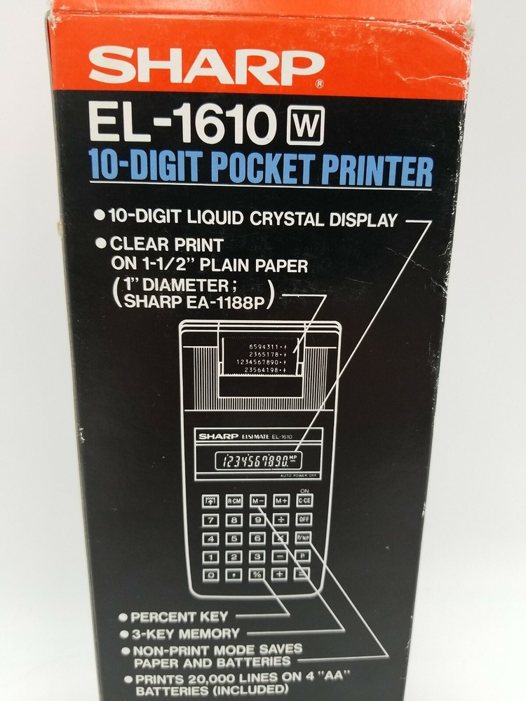 Sharp EL-1610 10-Digit Pocket Printer Calculator 5 Function 15 Keys LCD Screen N