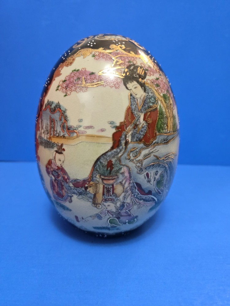 Hand Painted  Oriental Porcelain Large Egg