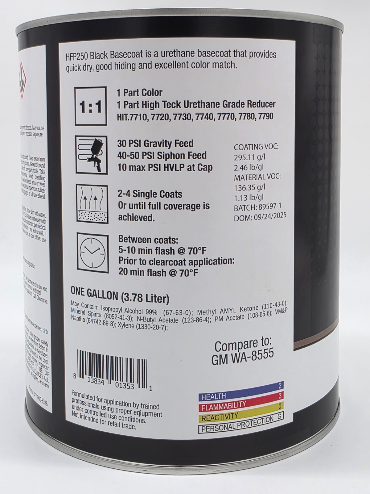 HIGH TECK GM 8555 Ebony Black Automotive Basecoat GALLON HFP250 WA8555 U8555