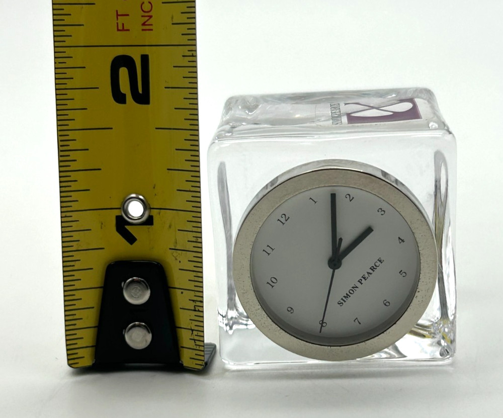 Simon Pearce Clear Glass Small Angled Cube Desk Clock ~ 2" Tall ~ Signed