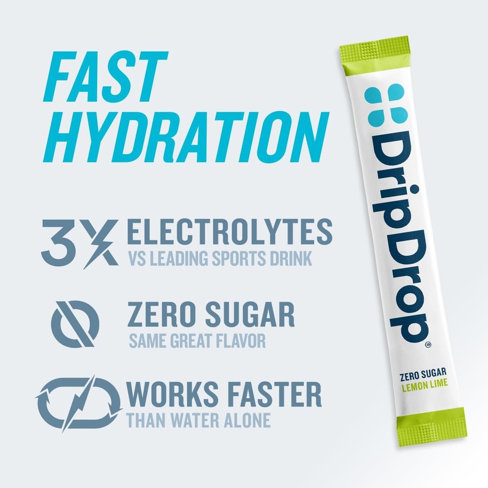 DripDrop Sugar Free Hydration Packets - Zero Lemon Lime - Single 32 Count