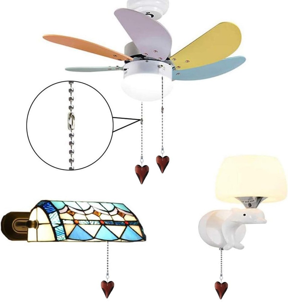 Ceiling Fan Pull Chain Extender, 2-Pack 12 Inch Crystal Heart Decorative Pull...