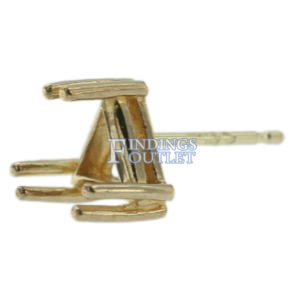 14k Yellow Gold Triangle Stud Earring Mounting Setting Push Back Post 6 Prong