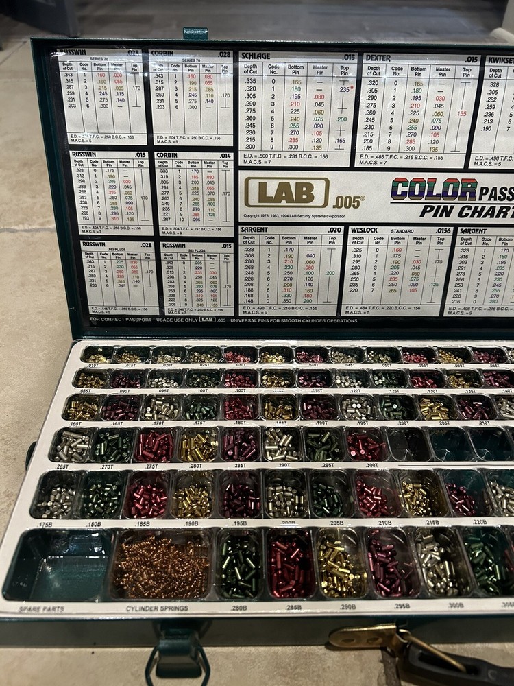 1994 Lab Lock Pin Large Set Green Metal Case