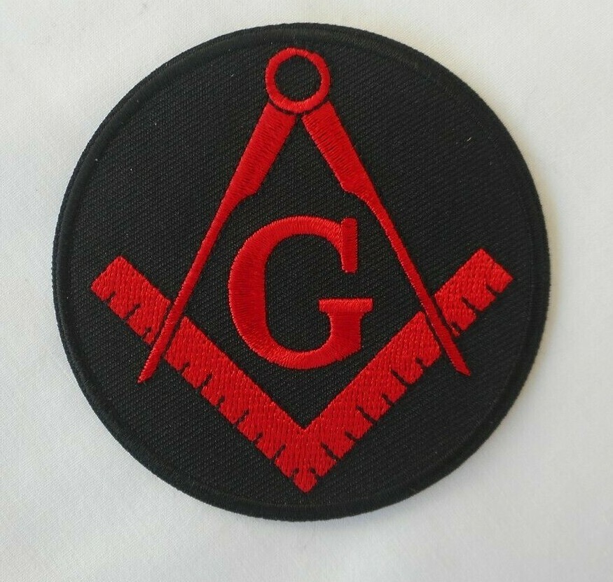 Mason Masonic Black & Red Round Patch Square ,Compass G God Geometry