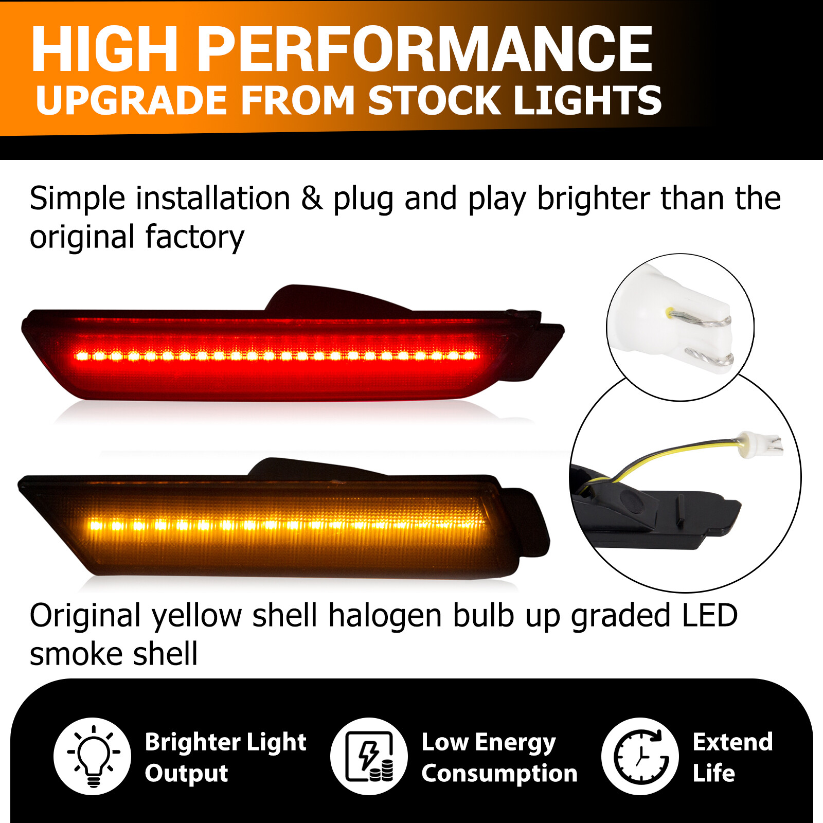 4PCS LED Bumper Side Smoked Marker Light Lamps Set For 2010-2015 Chevy Camaro