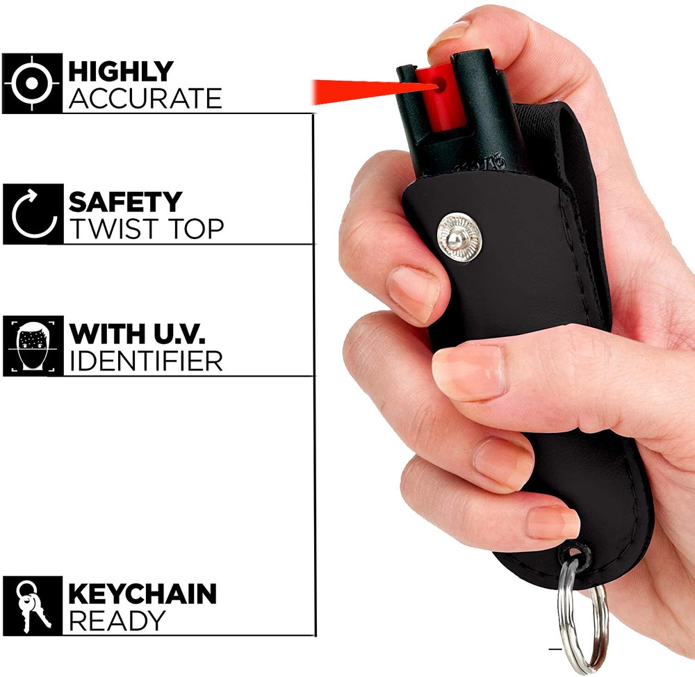 Pepper Spray Maximum Strength Leather Case Self Defense Security Snack Red