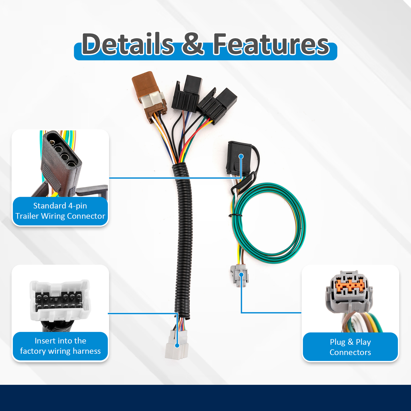 4 Way Flat Trailer Wiring Harness for 2005-2024 Nissan Frontier 2005-2015 Xterra