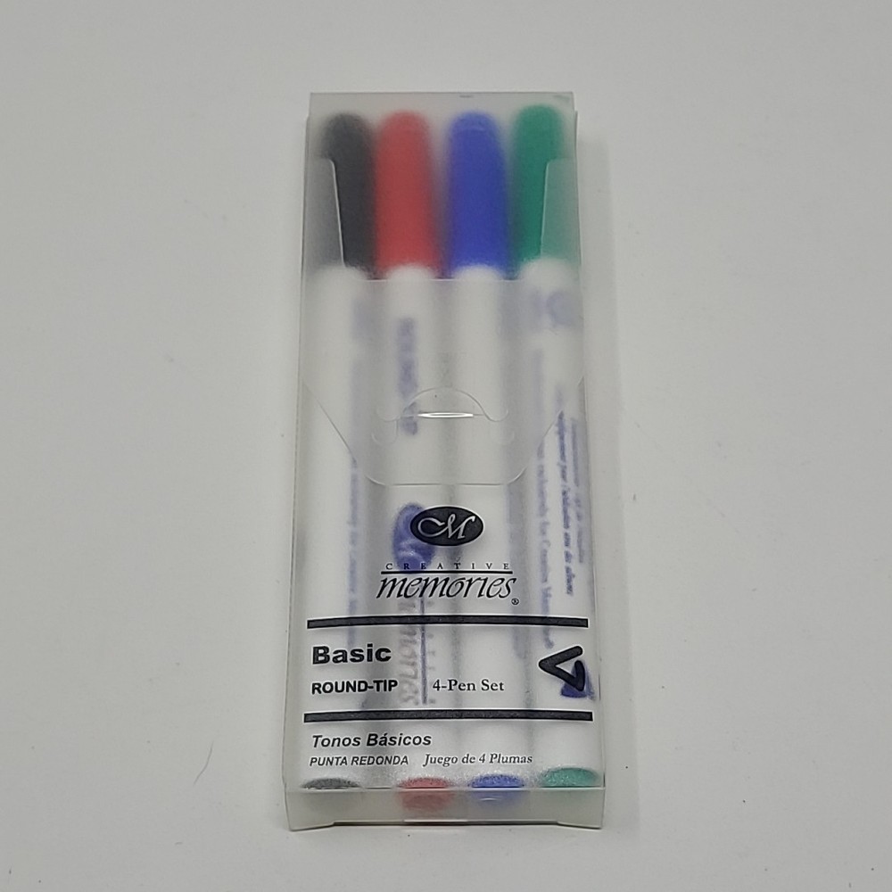 Creative Memories Scrapbooking Round Tip Basic Pens Markers Set 4 Pieces Boxed