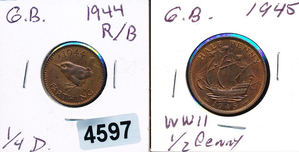 GREAT BRITAIN - WW11 - COPPER PAIR  - 1944-45 - #4597