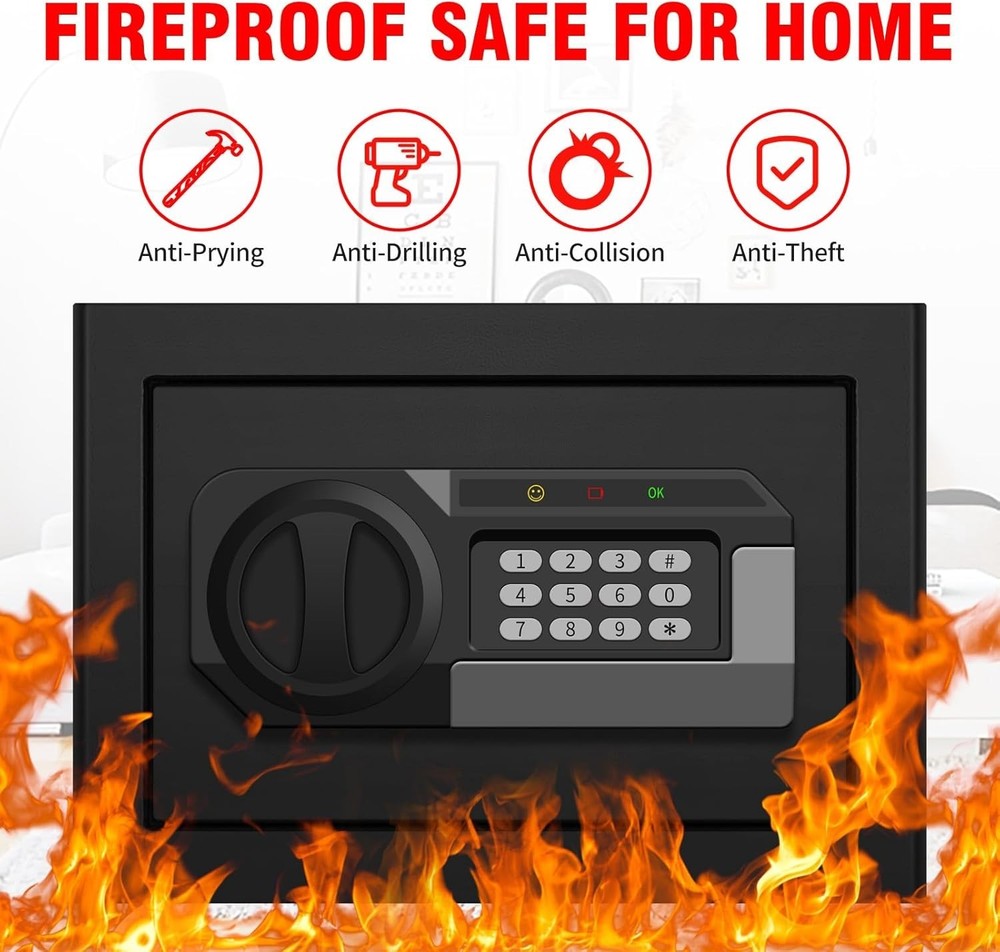 1.2 Cubic Feet Small Fire Safe Box for Home, Fireproof Lock Box, Security Mon...